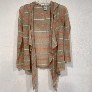 American Rag Cardigan Sweater Hoodie Open Front Lightweight Tan Striped Size Med